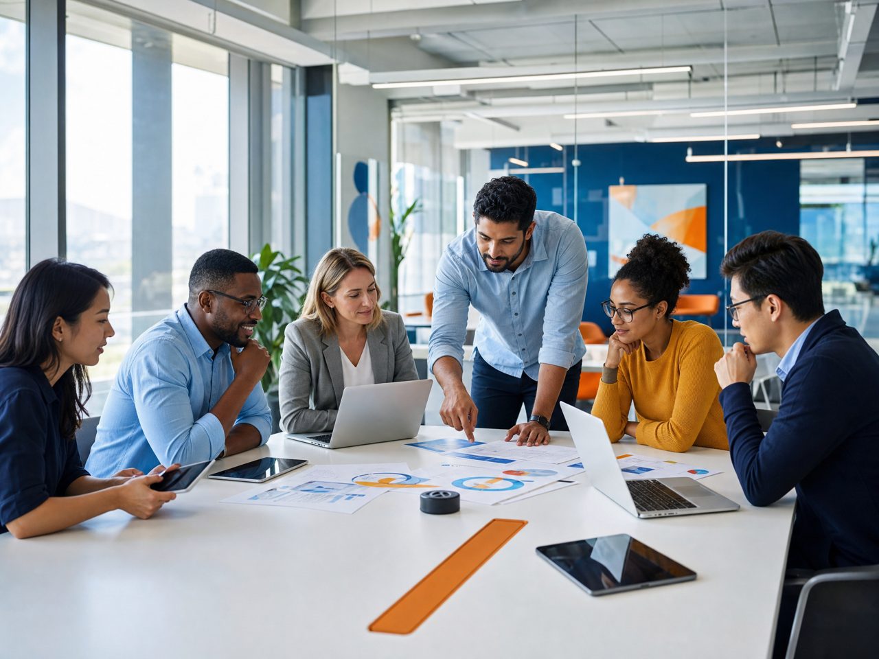 Equipe de pesquisa e desenvolvimento colaborando em um projeto